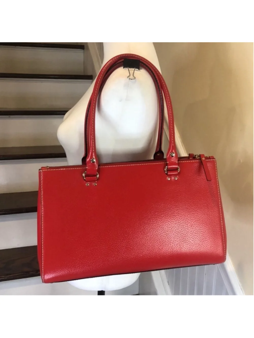 KATE SPADE Large Red Leather Tote Briefcase Shoulder Bag with Three Sections